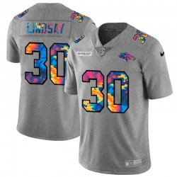 Denver Broncos 30 Phillip Lindsay Multi Color 2020 NFL Crucial Catch NFL Jersey Greyheather
