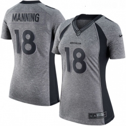 Women's Denver Broncos 18 Peyton Manning Limited Gray Gridiron NFL Jersey