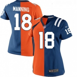 Women's Denver Broncos 18 Peyton Manning Limited Navy Blue White Split Fashion NFL Jersey
