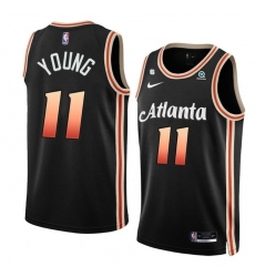 Atlanta Hawks 11 Trae Young Black 2022 23 City Edition With NO 6 Patch Stitched Jersey