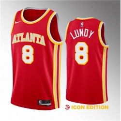 Atlanta Hawks 8 Seth Lundy Red 2023 Draft Icon Edition Stitched Jersey