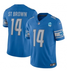 Detroit Lions 14 Amon-Ra St. Brown Blue 2023 F U S E  90th Anniversary Vapor Untouchable Limited Stitched Jersey