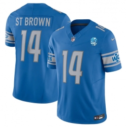 Detroit Lions 14 Amon-Ra St. Brown Blue 2023 F U S E  90th Anniversary Vapor Untouchable Limited Stitched Jersey