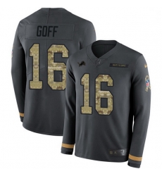 Detroit Lions 16 Jared Goff Anthracite Salute To Service Stitched NFL Limited Therma Long Sleeve Jersey
