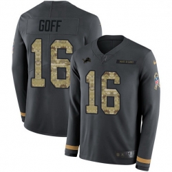 Detroit Lions 16 Jared Goff Anthracite Salute To Service Stitched NFL Limited Therma Long Sleeve Jersey