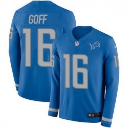 Detroit Lions 16 Jared Goff Blue Team Color Stitched NFL Limited Therma Long Sleeve Jersey