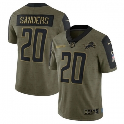Detroit Lions 20 Barry Sanders Olive 2021 Salute To Service Retired Player Limited Jersey