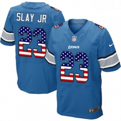 Detroit Lions 23 Darius Slay Jr Elite Blue Home USA Flag Fashion NFL Jersey