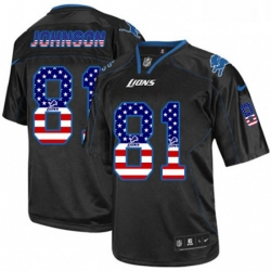 Detroit Lions 81 Calvin Johnson Elite Black USA Flag Fashion NFL Jersey