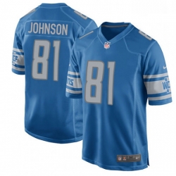 Detroit Lions 81 Calvin Johnson Game Light Blue Team Color NFL Jersey