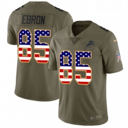 Detroit Lions 85 Eric Ebron Limited Olive USA Flag Salute To Service NFL Jersey