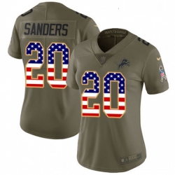 Women's Detroit Lions 20 Barry Sanders Limited Olive USA Flag Salute To Service NFL Jersey