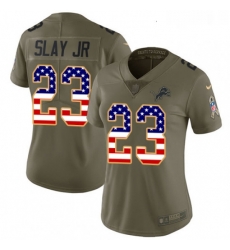 Women's Detroit Lions 23 Darius Slay Jr Limited Olive USA Flag Salute To Service NFL Jersey