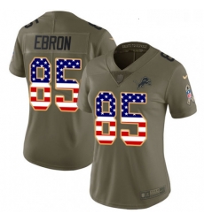 Women's Detroit Lions 85 Eric Ebron Limited Olive USA Flag Salute To Service NFL Jersey