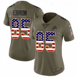 Women's Detroit Lions 85 Eric Ebron Limited Olive USA Flag Salute To Service NFL Jersey