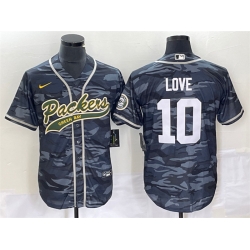 Green Bay Packers 10 Jordan Love Grey Camo Cool Base Stitched Baseball Jersey