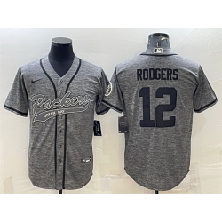 Green Bay Packers 12 Aaron Rodgers Grey With Patch Cool Base Stitched Baseball Jersey
