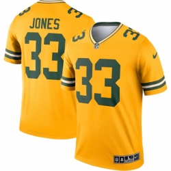Green Bay Packers 33 Aaron Jones Gold Inverted Legend Jersey