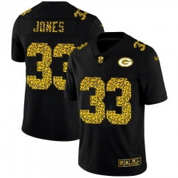 Green Bay Packers 33 Aaron Jones Leopard Print Fashion Vapor Limited NFL Jersey Black