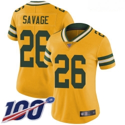 Women's Green Bay Packers 26 Darnell Savage Yellow Stitched Football Limited Rush 100th Season Jersey