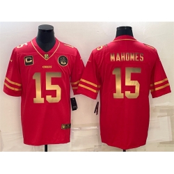 Kansas City Chiefs 15 Patrick Mahomes Red Gold 4 Star C Patch Vapor Untouchable Limited Stitched Jersey