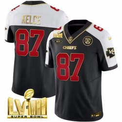 Kansas City Chiefs 87 Travis Kelce Black White 2024 F U S E Super Bowl LVIII Patch With NKH Patch Vapor Untouchable Limited Stitched Football Jersey