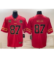 Kansas City Chiefs 87 Travis Kelce Red Gold 4 Star C Patch Vapor Untouchable Limited Stitched Jersey