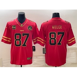Kansas City Chiefs 87 Travis Kelce Red Gold 4 Star C Patch Vapor Untouchable Limited Stitched Jersey