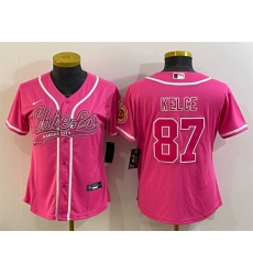 Women's Kansas City Chiefs 87 Travis Kelce Pink With Patch Cool Base Stitched Baseball Jersey