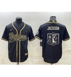 Las Vegas Raiders 34 Bo Jackson Black Gold Team Big Logo With Patch Cool Base Stitched Baseball Jersey