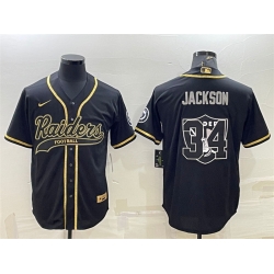 Las Vegas Raiders 34 Bo Jackson Black Gold Team Big Logo With Patch Cool Base Stitched Baseball Jersey