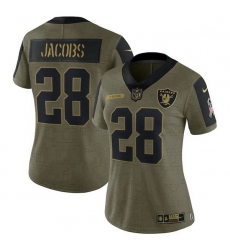 Women's Las Vegas Raiders 28 Josh Jacobs Olive 2021 Salute To Service Limited Player Jersey