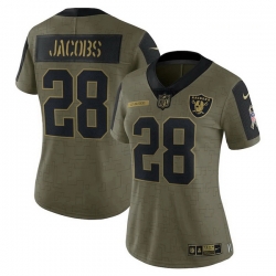 Women's Las Vegas Raiders 28 Josh Jacobs Olive 2021 Salute To Service Limited Player Jersey