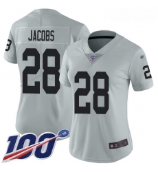 Women's Las Vegas Raiders #28 Josh Jacobs Silver Stitched Football Limited Inverted Legend 100th Season Jersey