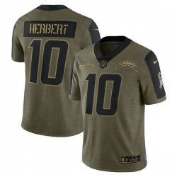 Los Angeles Chargers 10 Justin Herbert Olive 2021 Salute To Service Limited Player Jersey