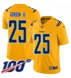 Los Angeles Chargers 25 Melvin Gordon III Gold Stitched Football Limited Inverted Legend 100th Season Jersey