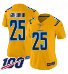 Women's Los Angeles Chargers #25 Melvin Gordon III Gold Stitched Football Limited Inverted Legend 100th Season Jersey