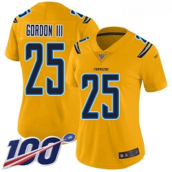 Women's Los Angeles Chargers #25 Melvin Gordon III Gold Stitched Football Limited Inverted Legend 100th Season Jersey