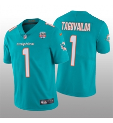 Miami Dolphins 1 Tua Tagovailoa 2022 Aqua With 50th Perfect Season Patch Limited Stitched Jersey