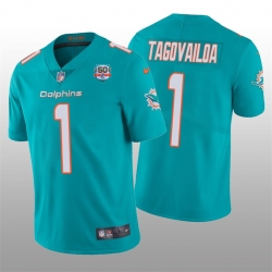 Miami Dolphins 1 Tua Tagovailoa 2022 Aqua With 50th Perfect Season Patch Limited Stitched Jersey