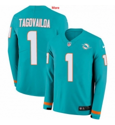 Miami Dolphins 1 Tua Tagovailoa Aqua Green Team Color Stitched NFL Limited Therma Long Sleeve Jersey