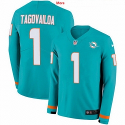 Miami Dolphins 1 Tua Tagovailoa Aqua Green Team Color Stitched NFL Limited Therma Long Sleeve Jersey