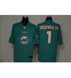 Miami Dolphins 1 Tua Tagovailoa Aqua Team Big Logo Vapor Untouchable Limited Jersey