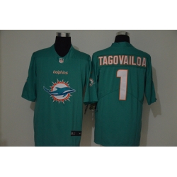 Miami Dolphins 1 Tua Tagovailoa Aqua Team Big Logo Vapor Untouchable Limited Jersey