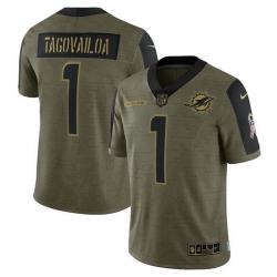 Miami Dolphins 1 Tua Tagovailoa Olive 2021 Salute To Service Limited Player Jersey