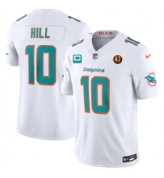 Miami Dolphins 10 Tyreek Hill White 2023 F U S E  With 2 Star C Patch And John Madden Patch Vapor Limited Stitched Football Jersey