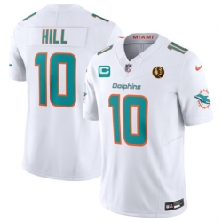 Miami Dolphins 10 Tyreek Hill White 2023 F U S E  With 2 Star C Patch And John Madden Patch Vapor Limited Stitched Football Jersey
