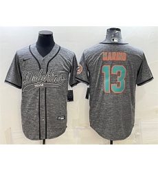 Miami Dolphins 13 Dan Marino Grey With Patch Cool Base Stitched Baseball Jersey