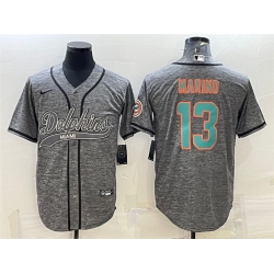 Miami Dolphins 13 Dan Marino Grey With Patch Cool Base Stitched Baseball Jersey
