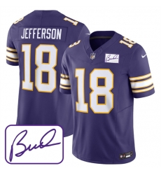 Minnesota Vikings 18 Justin Jefferson Purple 2023 F U S E Bud Grant Patch Limited Stitched Jersey